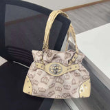 KYLETHOMASW  -  Y2k Retro Rivet Crown Metal Badge Shoulder Bag Stylish Simple Large Capacity Tote Bag Autumn Winter Elegant Women's Handbag New