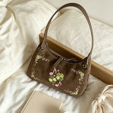KYLETHOMASW  -  Vintage Clover Embroidered Dumpling Bun  Deer Skin Velvet Underarm Bag Autumn  Winter Simple Commuter Shoulder Women's Bag New