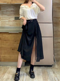 Kylethomasw Cross Bandage Black Sexy Women Streetwear Casual Split Hem Asymmetric Long Skirts High Waist Ladies  New Vestido Fashion