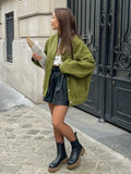 KYLETHOMASW  -  Standing Collar Buttons Women's Jackets Loose Long Sleeve Pockets Coats Solid Color Fold Tops Autumn Casual Outdoors Clothes