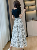 Kylethomasw Elegant Dresses for Women Patchwork A-line Long Dress Floral Print Vintage Casual Chinese Style New Summer One Piece Vestidos