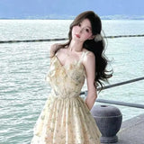 KYLETHOMASW  -  Summer 2PCS Sexy Spaghetti Strap Print Mini Dress for Women Korean Fashion Slim Fit and Slimming Temperament Elegant Dress