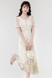 KYLETHOMASW  -  French Elegant Vintage High End Evening Dress Women Lace Print Square Collar Long Dress Summer Casual Chic Design Clothing