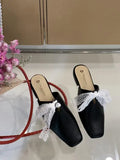 KYLETHOMASW  -  Slippers Casual Flat Shoes Female Lace Beige Heeled Sandals Slides Cover Toe Slipers Women Mules Sexy Butterfly-Knot Luxury Blac