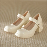 KYLETHOMASW  -  High Heels Women's Summer Word Belt Mary Jane Single Shoes Thick Heel Light Mouth Buckle High Heel Leather Shoes Women Pumps