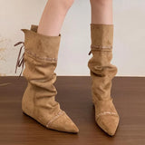 KYLETHOMASW  -  Knee High Women Boots Designer Pointed Toe Flats Shoes Winter 2025 New Suede Casual Shoes Chelsea Boots Walking Mujer Botas