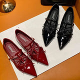 KYLETHOMASW  -  Luxury Pointed Toe Metal Buckle Bow T Strap Mary Jane Flats Elegant Banquet Dress Sexy Design Comfortable Women's Single Shoes