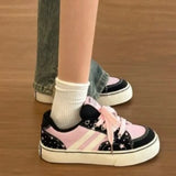 KYLETHOMASW  -  Women White Canvas Sneakers Glitter Stripe Star Print Lace‑up Skate Shoes Casual Platform Low‑top Daily Walking Sports Footwear