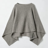 KYLETHOMASW  -  Women Y2K Taupe Grey Knit Poncho Cape Shawl Boat Neck Loose‑Fit Asymmetric Hem Vintage Casual Wrap Sweater Outerwear