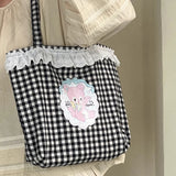 KYLETHOMASW  -  Japanese Patchwork Lace Plaid Women's Handbags High-capacity Kawaii Cartoon Shoulder Bags All Match Shopping Preppy Underarm Bag
