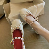 KYLETHOMASW  -  Genuine Leather French Studded Ballet Flats for Women, Summer, Single Strap, Shallow Low Heel Mary Jane