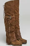 KYLETHOMASW  -  Fashion Bohemia Knee-length Women Boots Ethnic Personality High Boots Tassels Faux Suede Boots Girl Flat Bottom Long Botas Mujer