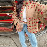 KYLETHOMASW  -  Casual Lamb's Wool Patchwork Women Coat Print 3d Flower Pocket Long Sleeve Zippers Female Jacket 2025 Autumn Winter Lady Outwear