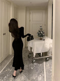 KYLETHOMASW  -  Sweet Hot Girl Sexy V-neck Twisted Dress Women's Autumn Lace-up Slim Fit Hip Wrapped Mermaid Long Dress Fashion Female Clothes