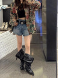 KYLETHOMASW  -  Women's Slouchy Knee High Boots Pointed Toe Buckle Straps Western Cowboy Style Chunky Heel Fashion Ruched Autumn/Winter Footwear