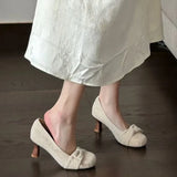 KYLETHOMASW  -  High-end French-style White Lace Chunky Heel Mary Jane Shoes for Women with Bowknot, Round-toe High Heels, Women's Single Shoes