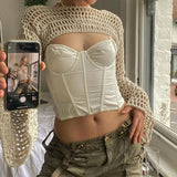 Kylethomasw  Solid Short Knit Sweater Hollow Out Smock Crochet Crop Top Women Casual Pullover Y2k Streetwear  Autumn Female Fashion Cloth