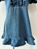 KYLETHOMASW  -  Denim Dress for Women Stand Collar Bow Bubble Short Sleeve Dresses Blue A-line Korean Fashion Retro Mini Skirts Female Clothes