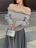 KYLETHOMASW  -   Knitted Elegant Slash Neck Sweaters Daily Women 2024 Knitted Pullovers Daily Sweet Chic Off Shoulders Fashion Spring