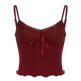 KYLETHOMASW  -  Lace lace patchwork groove strip deep V-neck small suspender new women's revealing navel sexy slim fit vest