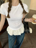 Kylethomasw Basic White T-shirts Women Coquette Short Sleeve Top for Girls Patchwork Balletcore Summer Fashion Tees Korean Style Ins