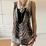 KYLETHOMASW  -  Sexy Dresses Women Contrast Leopard Printed Patchwork Swinging Collar Slim Sleeveless Y2k Clubwear Mini Dress Ladies