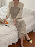 KYLETHOMASW  -  Korean Chic French Fake Two Piece Contrast Color Long Sleeve Slim Waist Lace-up Dresses