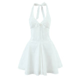 KYLETHOMASW  -  Sexy Backless White Mini Dress Women Deep V Low Waist A-line Elegant Party Dresses Birthday Robe New Vestidos