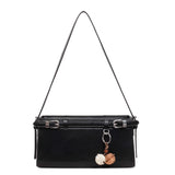 KYLETHOMASW  -  Women's Soft Leather Crossbody Bag Pom Pom Charm Decor Adjustable Strap Minimalist Elegant Commuter Daily Shoulder Bag