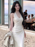 KYLETHOMASW  -  Luxury Slim Fit Long Dresses Elegant Sexy White Cambridge Blue Evening Dresses Spring Neck-Mounted Backless Mermaid Vestidos