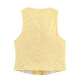 KYLETHOMASW  -  Women Front Button O Neck Sleeveless Yellow Vest Casual Summer Tank Top
