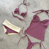 KYLETHOMASW  -  Striped Two Pieces Bikini Swimsuit with Cover Up Swimwear Women Bathing Suit Short Pants Micro Bikini Set Swimming Suits Biquini