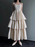 KYLETHOMASW  -  Korean Chic Summer New Item Niche Design Sense Waist Cinching Slimming Patchwork Ruffle Edge Cake Suspender Dress Women