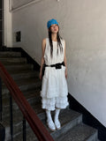 KYLETHOMASW  -  Women's Korean Dongdaemun design back lace dress + ruffled patchwork shorts two-piece set