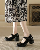 KYLETHOMASW  -  High Heels Women's Summer Word Belt Mary Jane Single Shoes Thick Heel Light Mouth Buckle High Heel Leather Shoes Women Pumps