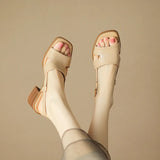 KYLETHOMASW  -  Women Summer Fashionable Thick Heel Open Toe Sandals Female New Versatile Retro Square Head Shoes High-heeled Slippers