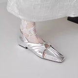 KYLETHOMASW  -  Women Pleated Hollow Mary Jane Style Shoes with Bow Design Flat Shoes Square Toe Casual Comfortable Outdoors Women Shoes Fashion