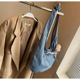 KYLETHOMASW  -  Korean Casual Stripesd Canvas Bag for Women 2025 New Large-Capacity Shoulder Tote Bag Double-Sided Commuter Armpit Bag