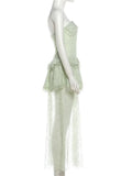 KYLETHOMASW  -  Ruffles Decoration Long Dresses Woman Chest Wrap Backless Lace Patchwork Hem Sweet Girl Street Y2K Style Elegant Vestidos