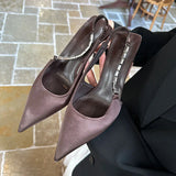 KYLETHOMASW  -  Ladies Thin High Heels Sandals Shoes Fashion Female Rhinestones Footwear Pointed Toe Elegant Women Heeled Sandals Slip On Shoes