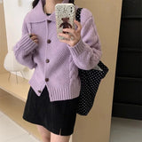 KYLETHOMASW  -   Japanese Lazy Lapel Cardigan Female Sueter Mujer New Age Reduction Sweet Sweater Solid Coat Soft Waxy Knit Cardigan