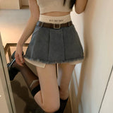 KYLETHOMASW  -  Women High Waist Denim Skirts Summer Korean Fashion Patchwork Mini Skirts Streetwear Female Casual Tassels Jeans Skirts