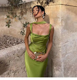 KYLETHOMASW  -  New Skinny French Haute Satin Waist Dress Elegant Green Neck Ribbon Dress Women