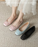 KYLETHOMASW  -  Deliate Bowtie Silk Ballerinas Woman Traf Pig Square Toe Flats Shallow Slip On Moccasins Femme Brides Wedding Shoes Pink Ballets