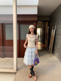 KYLETHOMASW  -  Lace Tiered Skirt Women Light Blue Sheer Chiffon Cake Dress Summer Boho Elegant Midi Skirt Beach Vacation Outfit Hot Sale