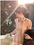KYLETHOMASW  -  Korean Sle  Knot Ele Dr Women's Spring Autumn Design Slim A-Line Long Dr Soft Polyester Fiber Casual Wear