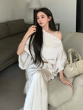 KYLTHOMASW  -   French Style Fish Tail Dress Set Slimming Strap Camisole Long Dress Summer New Slant Shoulder Top Two Piece Set Women Outfits