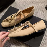 KYLETHOMASW  -  Luxury Metal Decoration Tassel Design Flats Women Comfortable Faux Suede Soft Sole Loafers Retro T Strap Buckle Mary Jane Shoes