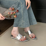 KYLETHOMASW  -  Luxury Fashion Metal Ladies Wedges Slippers Slides Female Sandals Flip flops Pointed Toe Women Heeled Slippers Wedges Shoes