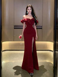 KIylethomasw 2024 Summer Red Sexy Club Backless High Split Ruffles Wrapped Hip Dress Elegant Luxury Off Shoulder Party Evening Dresses Women